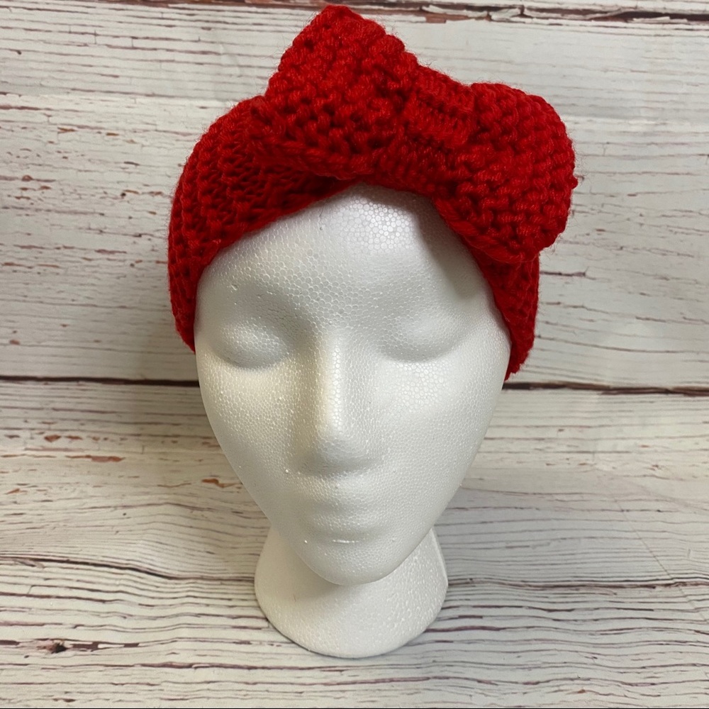 💫Red Knit Crochet Head/Ear Warmers w/Bow